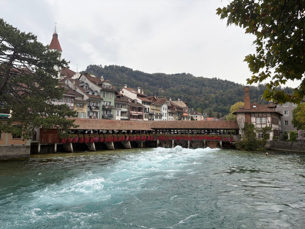 Covered bridge and weir in Thun